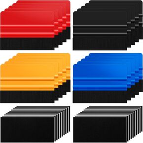 Arayker 20 Pack Felt Edge Squeegee 4 Inch/6 Inch Vinyl Wrap Squeegee Window Film Tint Squeegee Decal Applicator Scraper Tool with 20 PCS Black Fabric Felt Edge