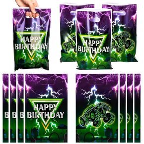 50Pcs Green Purple Monster Truck Party Favor Bags Monster Truck Party Bags Truck Theme Sweet Goody Candy Treat Bags Monster Racing Car Party Decoration Plastic Birthday Party Gift Bag for Kids