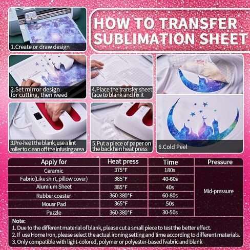 Sublimation Transfer Sheets for Heat Press Machine, Glitter 12x12inch Sublimation Paper for Tumblers Blanks Tshirts,8 Sheets in Kuwait