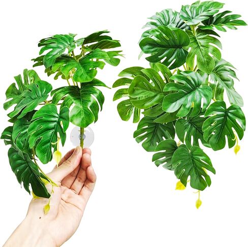 Woyrise Reptile Plants, Terrarium Hanging Plants Vines for Reptile Tank, Amphibian Habitat Leaves Decorations with Suction Cup for Bearded Dragon Lizard Snake Gecko Frog Hermit Crab - 2 Pack Red Ivy in Kuwait