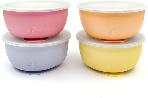 Elk and Friends Stainless Steel Bowls with Silicone Sleeve for Babies & Toddlers | Lids Included | Stay Put Suction | Cereal & Snack Bowls | 4 Pack in Saudi Arabia
