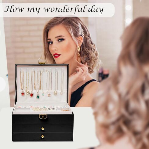 منظم صندوق المجوهرات من ManGotree للنساء/الفتيات، حقيبة تخزين كبيرة للمجوهرات من جلد البولي يوريثان، فكرة هدية، حامل مجوهرات قابل للقفل للخواتم والأقراط والساعات والقلائد والأساور (وردي) in Kuwait