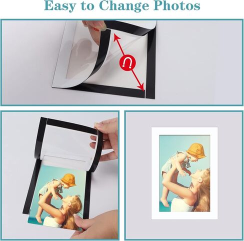 CRUGLA 8x10 White Magnetic Picture Frames for Refrigerator 12 Packs, Modified Magnetic Sheet with Self Adhesive Backing, 8 by 10 Magnetic Photo Craft Frame Set for Glass Window Door Cubicle in Kuwait