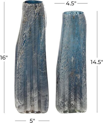 The Novogratz Glass Handmade Blown Vase, Set of 2 16", 15"H, Blue in Kuwait