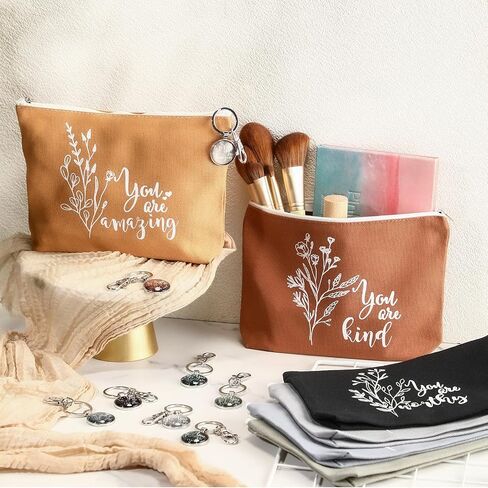 Sieral 20 Pcs Rainbow Cosmetic Bags Rainbow Keychains Inspirational Quotes Canvas Cosmetic Bags Bulk You Are Amazing Loved Makeup Bag Purse Pouch for Women Teacher Appreciation in Saudi Arabia