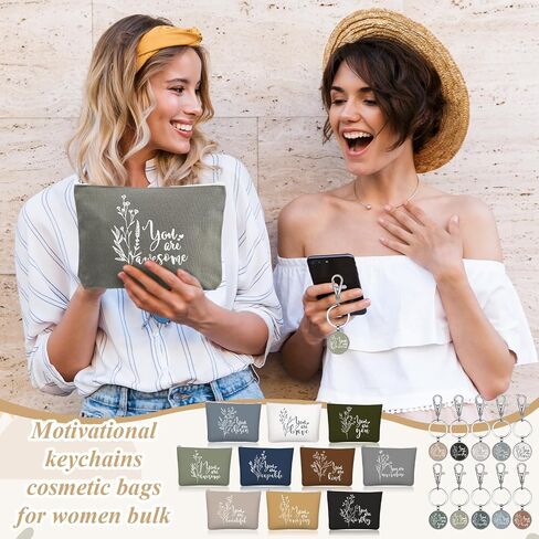 Sieral 20 Pcs Rainbow Cosmetic Bags Rainbow Keychains Inspirational Quotes Canvas Cosmetic Bags Bulk You Are Amazing Loved Makeup Bag Purse Pouch for Women Teacher Appreciation in Saudi Arabia