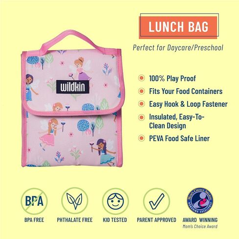 Wildkin Kids Insulated Lunch Bag for Boys & Girls, Reusable Lunch Bag is Perfect for Daycare & Preschool, Ideal for Packing Hot or Cold Snacks (Darling Dinosaurs) in Kuwait