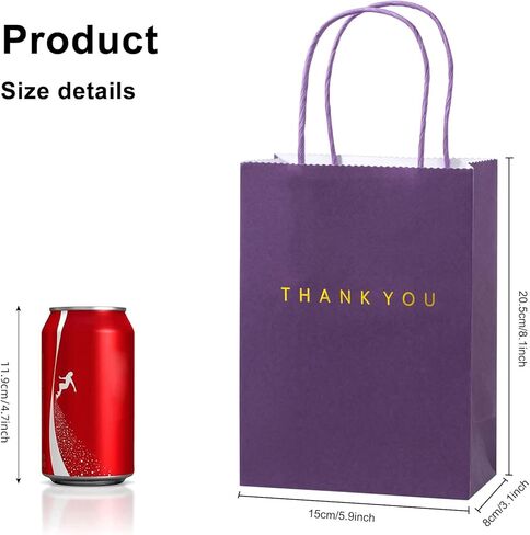 driew Thank You Gift Bags 50 Pack, 5.9 x 3.1 x 8.3'' Dark Green Paper Bags with Handles for Retail, Wedding,Party, Shopping in Kuwait