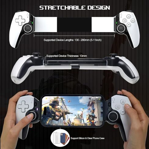 وحدة تحكم الألعاب المحمولة arVin لأجهزة iPhone/iPad/Android/الكمبيوتر اللوحي/Switch/PS4/PC، بديلة لبوابة PS، لوحة ألعاب لاسلكية مع عصا تحكم بتأثير Hall ومشغل/مفتاح خلفي/Turbo/دعم البث/الألعاب السحابية in Kuwait