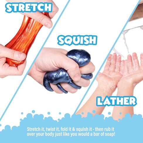 لعبة الاستحمام بالصابون للأطفال من Tub Works™ Super Goo Bath Slime™، 6 عبوات | صابون سلايم مطاطي واسفنجي لحمام الأطفال | روائح منعشة بطعم الفواكه | غير سامة | ألعاب استحمام حسية ممتعة للأطفال والرضع in Kuwait
