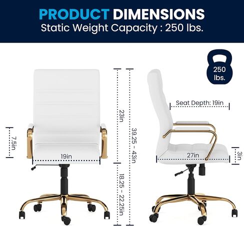 Flash Furniture Whitney High-Back Swivel LeatherSoft Desk Chair with Padded Seat and Armrests, Adjustable Height Padded Office Chair, Black in Kuwait