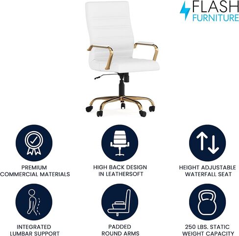 Flash Furniture Whitney High-Back Swivel LeatherSoft Desk Chair with Padded Seat and Armrests, Adjustable Height Padded Office Chair, Black in Kuwait