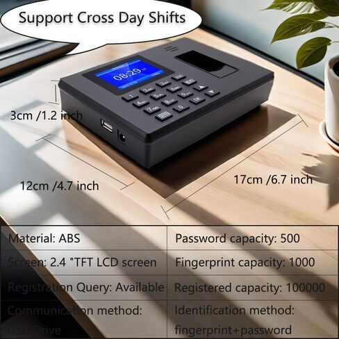 MIKONIYA Time Clock,Attendance Machine ​with Fingerprint,Time Clocks for Employees Small Business,Password Punching in One,2.4 inch TFT Color Screen,with 16G U-Disk in Kuwait