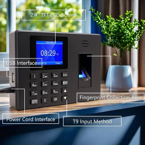 MIKONIYA Time Clock,Attendance Machine ​with Fingerprint,Time Clocks for Employees Small Business,Password Punching in One,2.4 inch TFT Color Screen,with 16G U-Disk in Kuwait