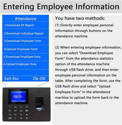 MIKONIYA Time Clock,Attendance Machine ​with Fingerprint,Time Clocks for Employees Small Business,Password Punching in One,2.4 inch TFT Color Screen,with 16G U-Disk in Kuwait