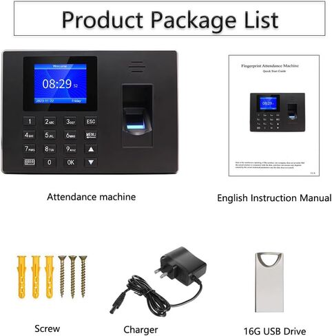 MIKONIYA Time Clock,Attendance Machine ​with Fingerprint,Time Clocks for Employees Small Business,Password Punching in One,2.4 inch TFT Color Screen,with 16G U-Disk in Kuwait