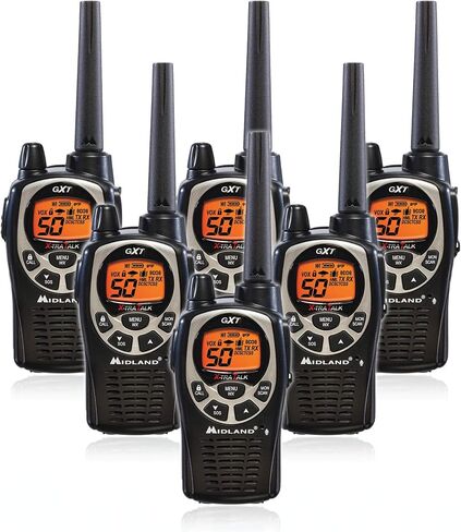 Midland GXT1000 GMRS Walkie Talkie - Long Range Two Way Radio with NOAA Weather Scan + Alert, 50 Channels, and 142 Privacy Codes (Black/Silver, 10 Radios) in Saudi Arabia