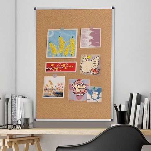 لوحة ملاحظات من الفلين من VIZ-PRO، مقاس 36 × 24 بوصة، إطار من الألومنيوم الفضي in Kuwait