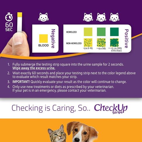 شرائط اختبار البول للقطط والكلاب من CheckUp UTI - اكتشاف درجة الحموضة والنيتريت وخلايا الدم البيضاء × 50 in Kuwait