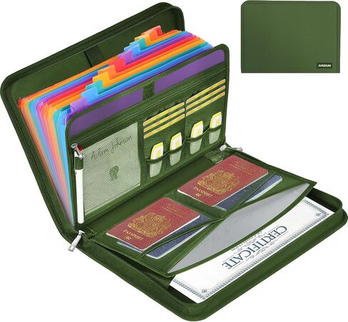 JUNDUN Accordion File Organizer - Fireproof Accordion Folder with Zipper & Labels - 13 Pocket Expanding File Folder with Multi-Pockets Document Organizer Folder for Letter A4 Files | Receipt and More in Saudi Arabia