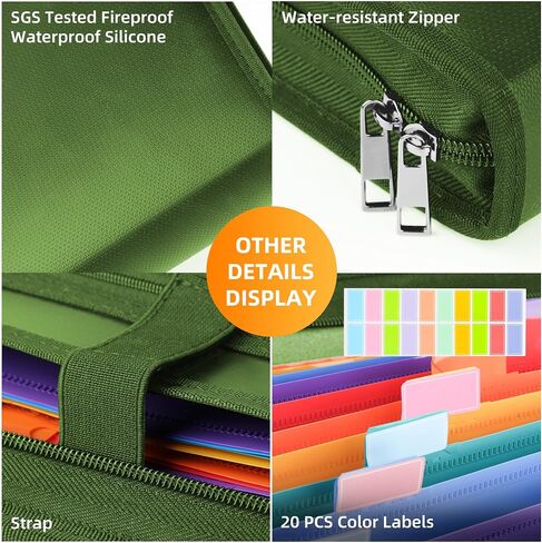 JUNDUN Accordion File Organizer - Fireproof Accordion Folder with Zipper & Labels - 13 Pocket Expanding File Folder with Multi-Pockets Document Organizer Folder for Letter A4 Files | Receipt and More in Saudi Arabia