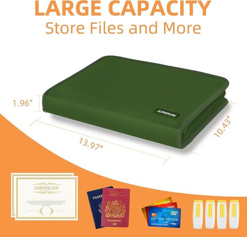 JUNDUN Accordion File Organizer - Fireproof Accordion Folder with Zipper & Labels - 13 Pocket Expanding File Folder with Multi-Pockets Document Organizer Folder for Letter A4 Files | Receipt and More in Saudi Arabia