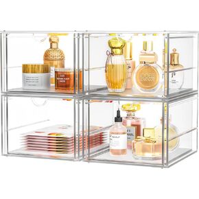 Makeup Organizer With 16 Drawers, 4 Pcs Desktop Office Supplies, Desk Organizers, Clear Desk Accessories, Dustproof Drawer Storage for Make Up, Jewelry, Pen, Stationary