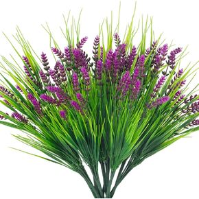 Moulyan12 Bundles Artificial Plants Outdoor UV Resistant Fake Monkey Grass with Flowers, Faux Plastic Greenery for Outside Plants Garden Porch Window Box Home Wedding Farmhouse Décor
