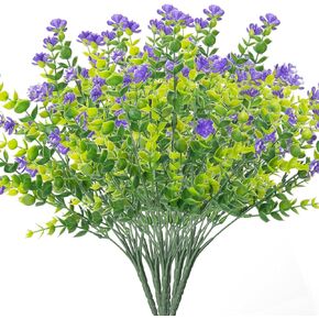 Moulyan12 Bundles Artificial Plants Outdoor UV Resistant Fake Monkey Grass with Flowers, Faux Plastic Greenery for Outside Plants Garden Porch Window Box Home Wedding Farmhouse Décor