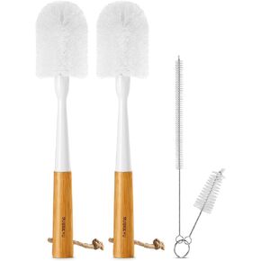 SUBEKYU 5 Pack Bottle Brush Set, Long Handle Bottle Brush Cleaner, Water Bottle Brush for Washing Baby Bottles, Narrow Neck Beer Bottles, Straws, Kettles, Bottle Cap Slits, Gray+White