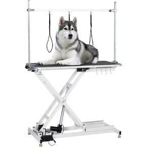 47“ Electric Lift Dog Grooming Table (Black), Heavy Duty Electric Grooming Arm Table for Pets & Large Dogs Adjustable Height: 9.4"-39.4" Non-slip Desktop with Gantry Crane Set, Fixture *4 Noose*2