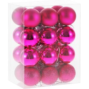RELONGGI Christmas Balls Ornaments，24pcs 1.5" Pre-Strung Xmas Tree Decorations，Holiday Hanging Balls-3 Style Shatterproof Birthday Halloween Holiday Wedding Christmas Ornaments(Red)