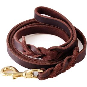 FAIRWIN Leather Dog Leash 6ft - Braided Leather Leash Dog Training - Heavy Duty Soft and Comfortable Dog Leash for Large Medium Small Dogs Running and Walking