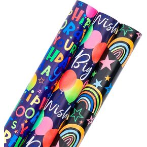 RUSPEPA Kraft Wrapping Paper Rolls - Mini Roll - for Birthday, Baby Shower, Holiday - 17 inches x 10 feet per Roll, Total of 3 Rolls, Birthday Gnome in Kuwait