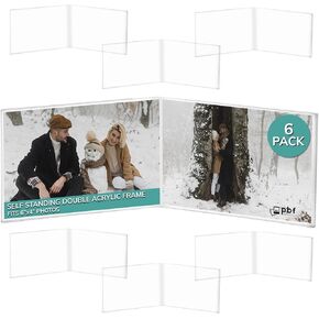 Photo Booth Frames - 6x4 Clear Acrylic Self Standing Double Picture Frame 4x6 or 6x4 Acrylic Photo Frame (6 Pack)