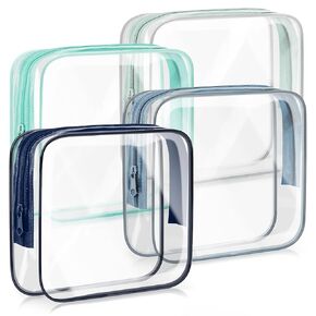 Gemice TSA Approved Toiletry Bag, 4 Pack Cosmetic Bag Clear Toiletry Bag Quark Size, Travel Essentials Water Repellent Travel Makeup Bags for Women Men, Carry on Airport Airline Compliant Bag