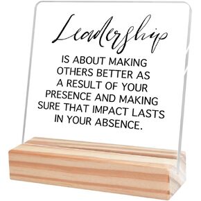 Gifts for Leader Boss Mentor Supervisor,Leadership Gifts,Inspirational Leadership Acrylic Desk Plaque Sign with Wooden Stand for Home Office Cubicle Shelf Table Decor A250