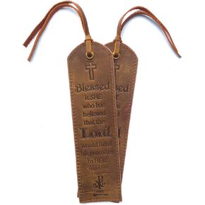 Leather Bible Bookmarks - 2 Leather Christian Bookmarks with Inspirational Bible Verse | Joshua 1: 9 Be Strong & Courageous | Perfect Religious Book Marker Gifts for Men, Women, Readers and Friends