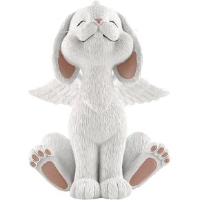 JFSM INC. Bereavement Memorial Brown Bunny Rabbit Angel Figurine with Angel Wings Bunny Loss Sympathy Gift - Happy Bunny Collection