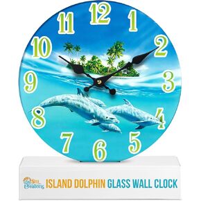 Sea Creations Dolphin Glass Wall Clock New 13"X 13" Home Wall Decor Coastal Nautical Beach
