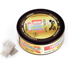 TeaZA Energy Pouches - Tobacco Free Chew Nicotine Free, Smokeless Alternative Snuff and Healthy Chewing Dipping Tobacco Alternative with Fruit Flavors Pineapple Mango Citrus (Tropical - 12 Pack) in Kuwait