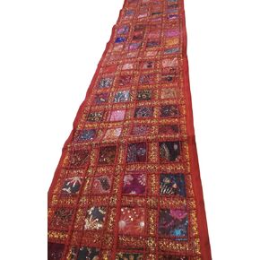 JGARTS Patchwork Embroidered Table Runner - Indian Sequin Cotton Boho Bohemian Hippie Patchwork Runner Tapestry Wall Hanging - Indian Decoration Tapestry Wedding Decor (16 X 72 Inch) (Dark Green)