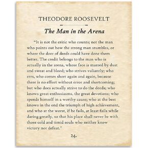 The Man In The Arena من تأليف Theodore Roosevelt - طباعة صفحة كتاب الطباعة غير المؤطرة مقاس 11 × 14 - هدية ملهمة رائعة وديكور حائط للرجال لهواة التاريخ