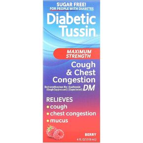 Diabetic Tussin DM Cough Suppressant & Expectorant Liquid Maximum Strength, 4 OZ