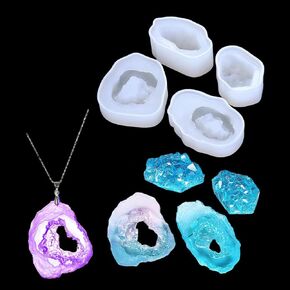 FineInno 4PCS Crystal Cluster Resin Molds,Small Quartz Silicone Molds for Resin,Gravel Epoxy Casting Molds for Jewelry Making, Craft, Pendant DIY