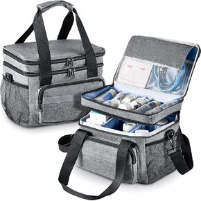 Timgle 2 Pack Double Layers Medicine Storage Bag Pill Bottle Organizer 11.4 x 7.9 x 9.5 in Empty First Aid Kits Bag with Shoulder Strap for Home Emergency Medication Fish Oil Vitamins