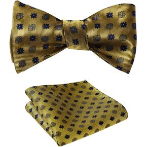 HISDERN Bow Ties for Men Self-Tie Plaid Checked Bowties and Pocket Square Set Stripe Formal Tuxedo Bowtie Wedding Party
