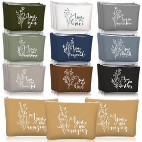 Coume 30 Pcs Thank You Gifts Rainbow Canvas Cosmetic Bag Bulk Inspirational Quotes Makeup Bag with Zipper Encouragement Travel Pouch for Women Teacher First Day of School Gifts, 10 Styles