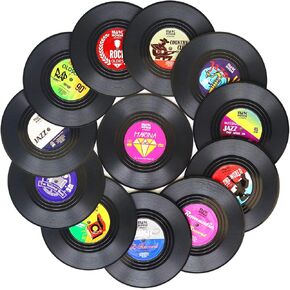 Funny Coasters for Drinks | Set of 12 Conversation Piece Sayings Vinyl Record Disk Music Drink Coaster | Housewarming Hostess Gifts, House Warming Present Decor Decorations Wedding Registry Gift Ideas