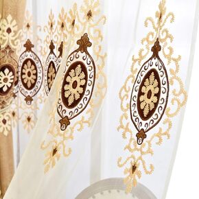 VOGOL Embroidered Curtains 84 inches Long, Grommet Window Treatment Voile Panel Drape for Living Room Kitchen, Two Panels, W54 x L84 inch